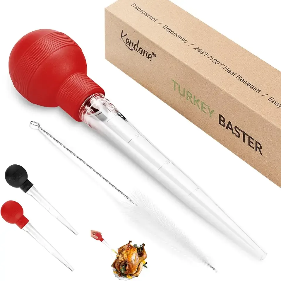 Turkey Baster With Cleaning Brush, Baster Syringe for Home Baking and Roaster Turkey, Include Detachable Food Grade Bulb with Double Scales for BBQ Grill Baking Kitchen Cooking,RED