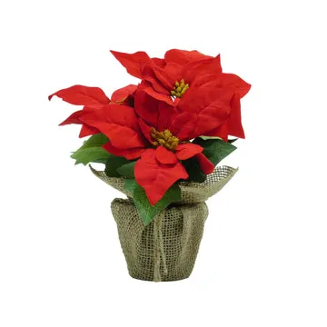 Pianta Natalizia Artificiale Stella di Natale Decorativa in Vaso h24 cm