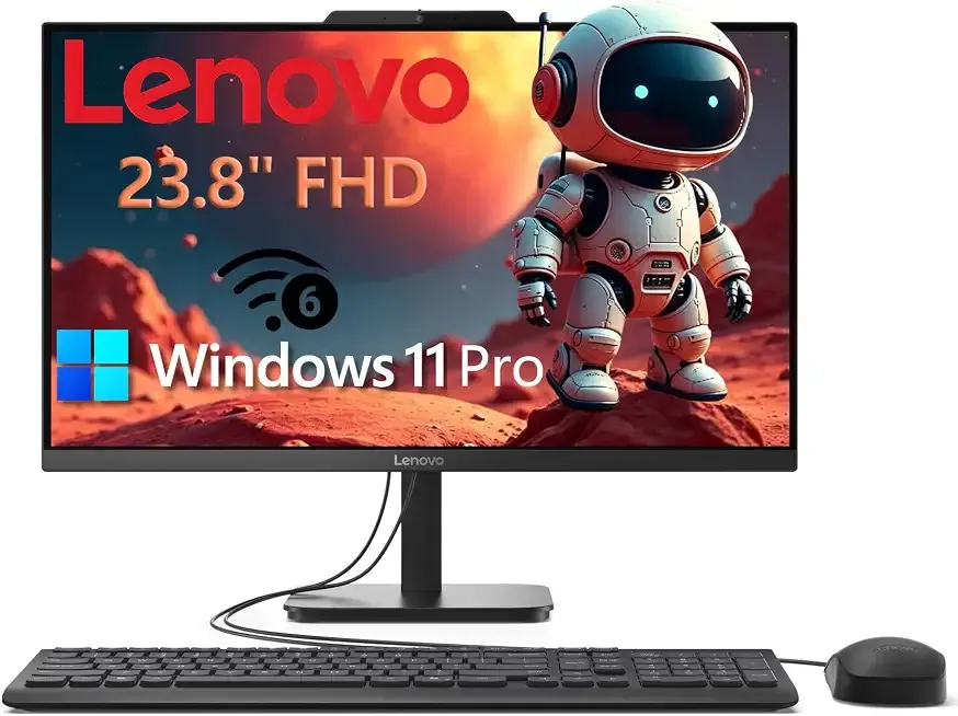 Lenovo 23.8" FHD All-in-One Desktop • 2026 Edition • 8GB RAM • 256GB SSD • Intel 4-Core Processor • Wi-Fi 6 • Windows 11 • Essential AIO for Home Office & Everyday Tasks