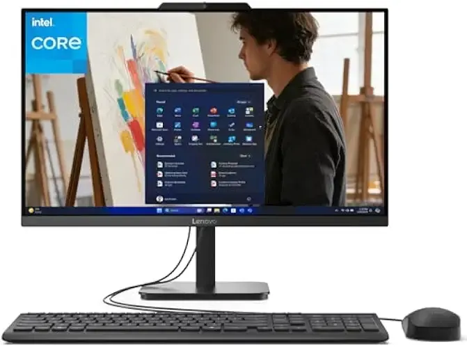 Lenovo IdeaCentre 24 23.8" All-in-One with Lifetime Office 365 for Web, 8GB DDR4 RAM, 512GB PCIe SSD, Intel N100 Processor, FHD AIO Desktop Computer, WiFi 6, Bluetooth, Jet Black, Win 11 Home