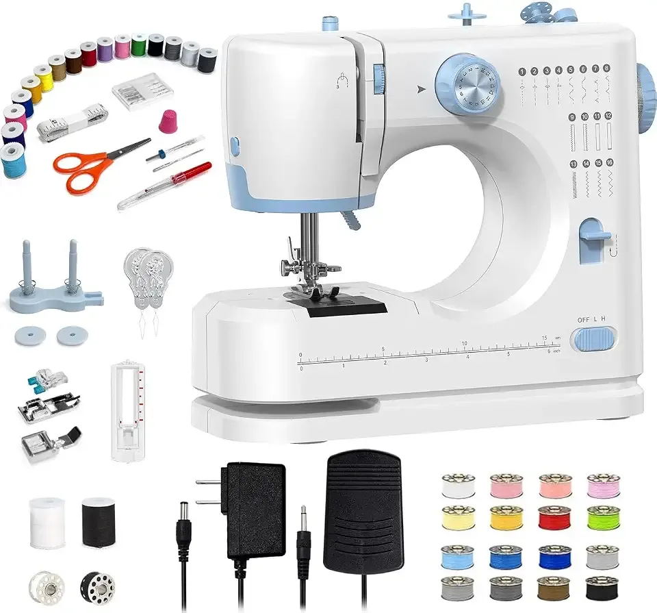 Portable Sewing Machine for Beginners & Home Mending, 16 Stitches | 16 Built-in Stitches & Dedicated Free Arm, Foot Pedal, Slide-Out Storage Drawer, Suitable for DIY, Crafting & Quilting