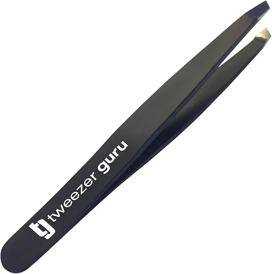 Tweezer Guru Tweezers for Women Facial Hair & Men – Precision Slant-Pointed Eyebrow Tweezer for Ingrown Hair, Blackhead & Splinter Removal (Black)