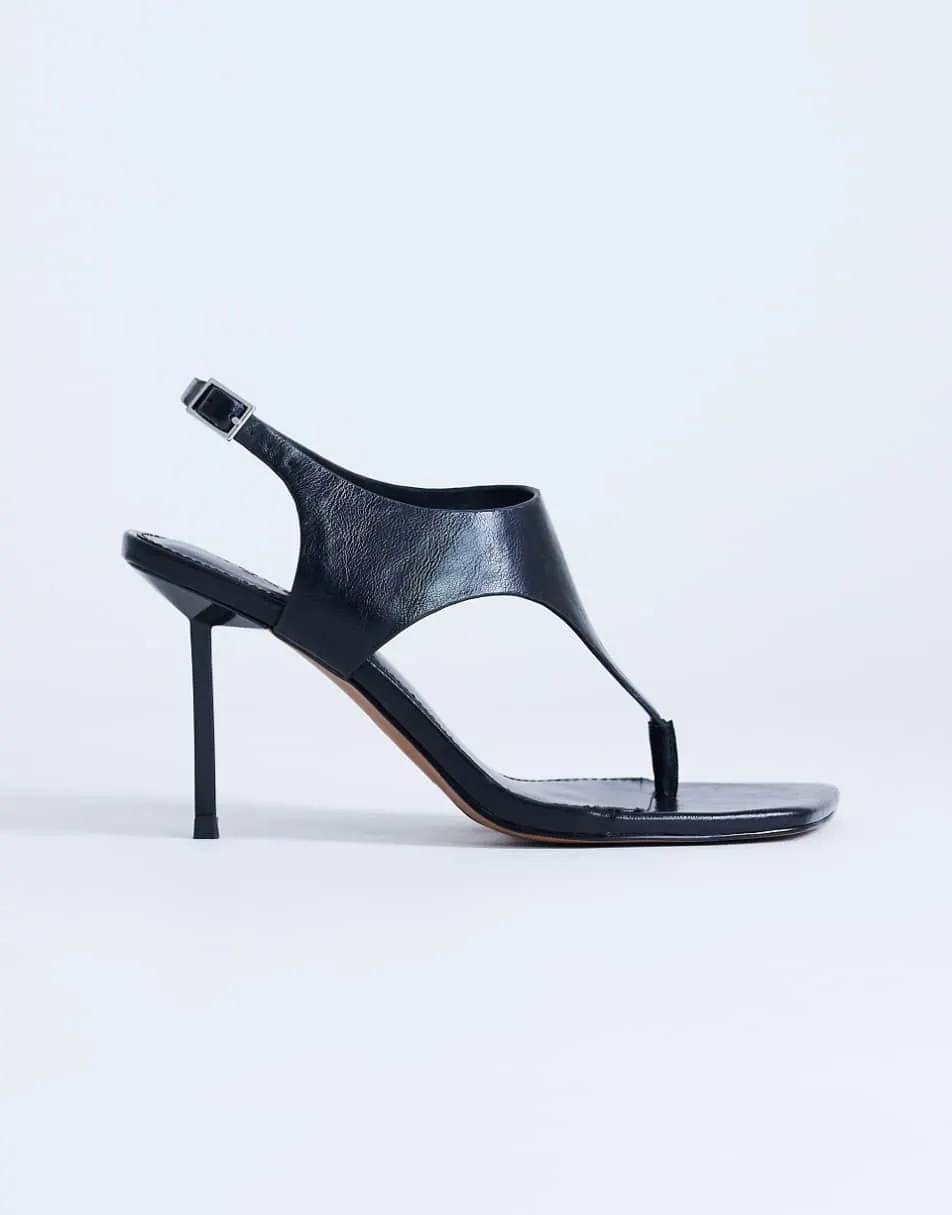 Topshop Sandy toe thong heeled sandal in black