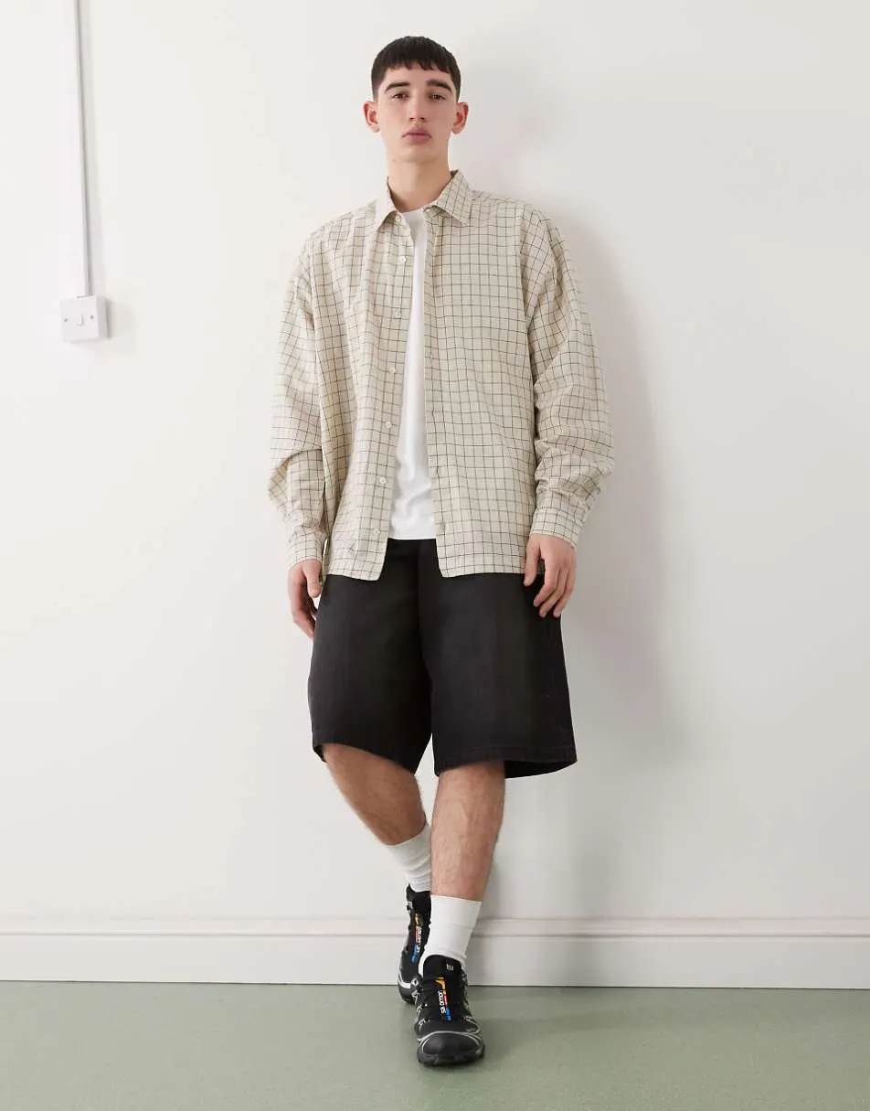 COLLUSION oversized long sleeve shirt in neutral check