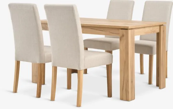 LINTRUP L140 tafel wild nat. eiken + 4 TUREBY stoelen beige