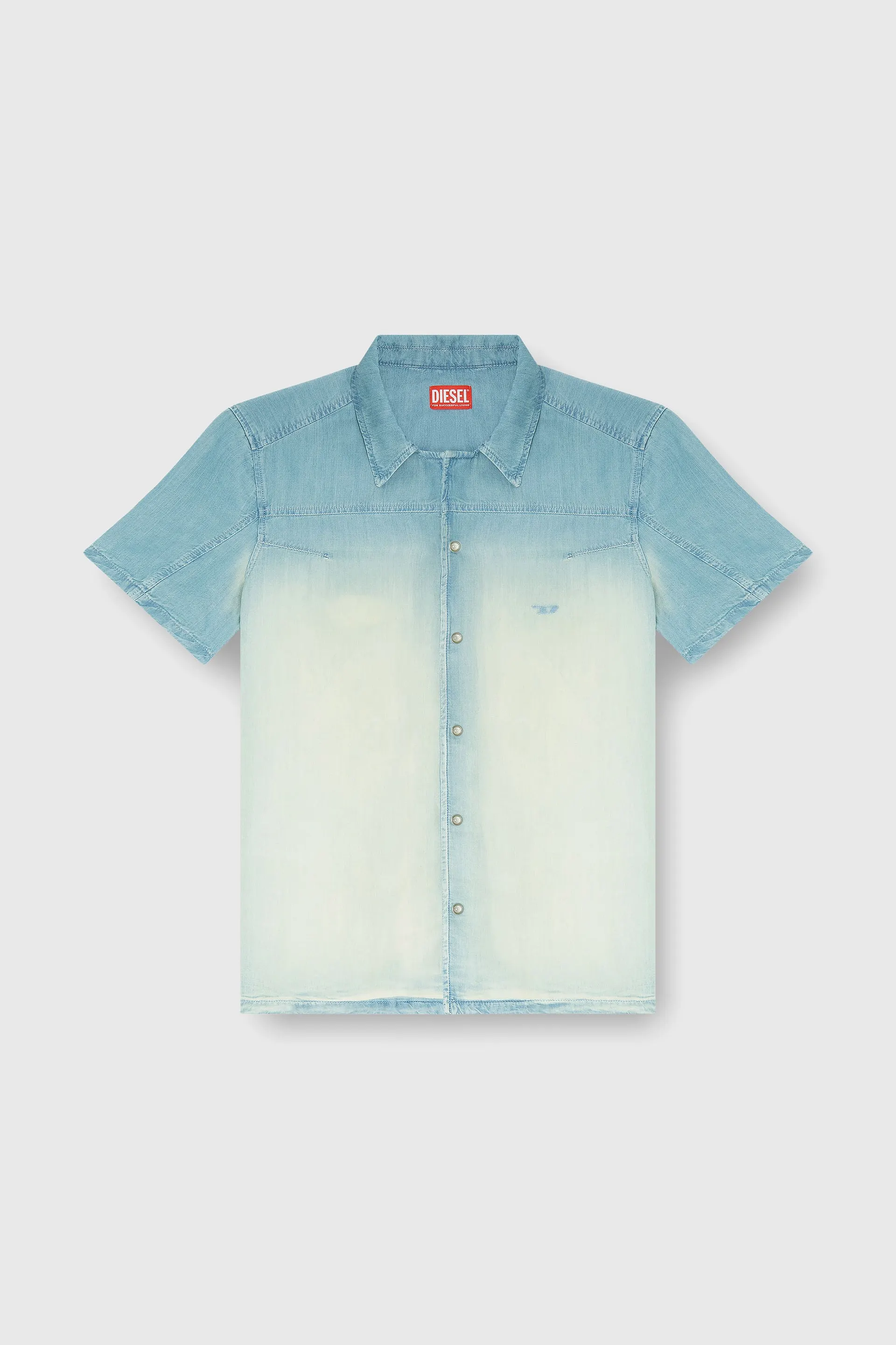 Short-sleeve shirt in fluid overdyed denim