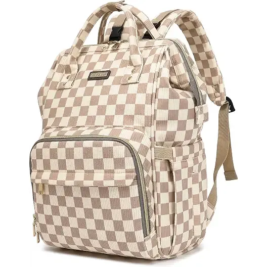 Baby Diaper Bag Backpack for Mom, Large Capacity Travel Nappy Bag for Boys & Girls with Stroller Straps,Insulated Pockets (Corduroy Checkered Brown)