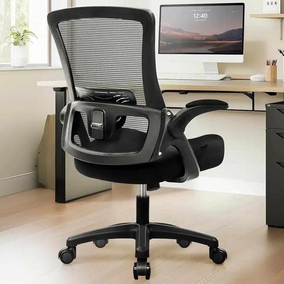 NEO CHAIR Office Desk Chair High Back Mesh Chair Adjustable Lumbar, Black | Ergonomic High-Back Design with Breathable Mesh, Flip-Up Armrests, Comfortable Support for Home office or Computer Work