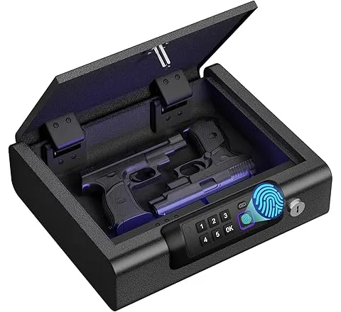 BILLCONCH Gun Safe,Biometric Fingerprint Gun Safe for Handgun Pistol Safes | Fingerprint PIN Key Unlock, Interior Light Lock box with Silent Mode for Bedroom Nightstand