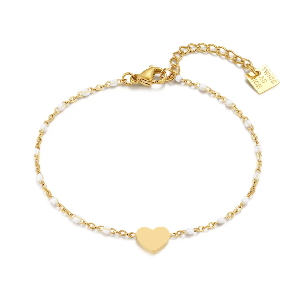 Armband in edelstaal, hartje en kralen