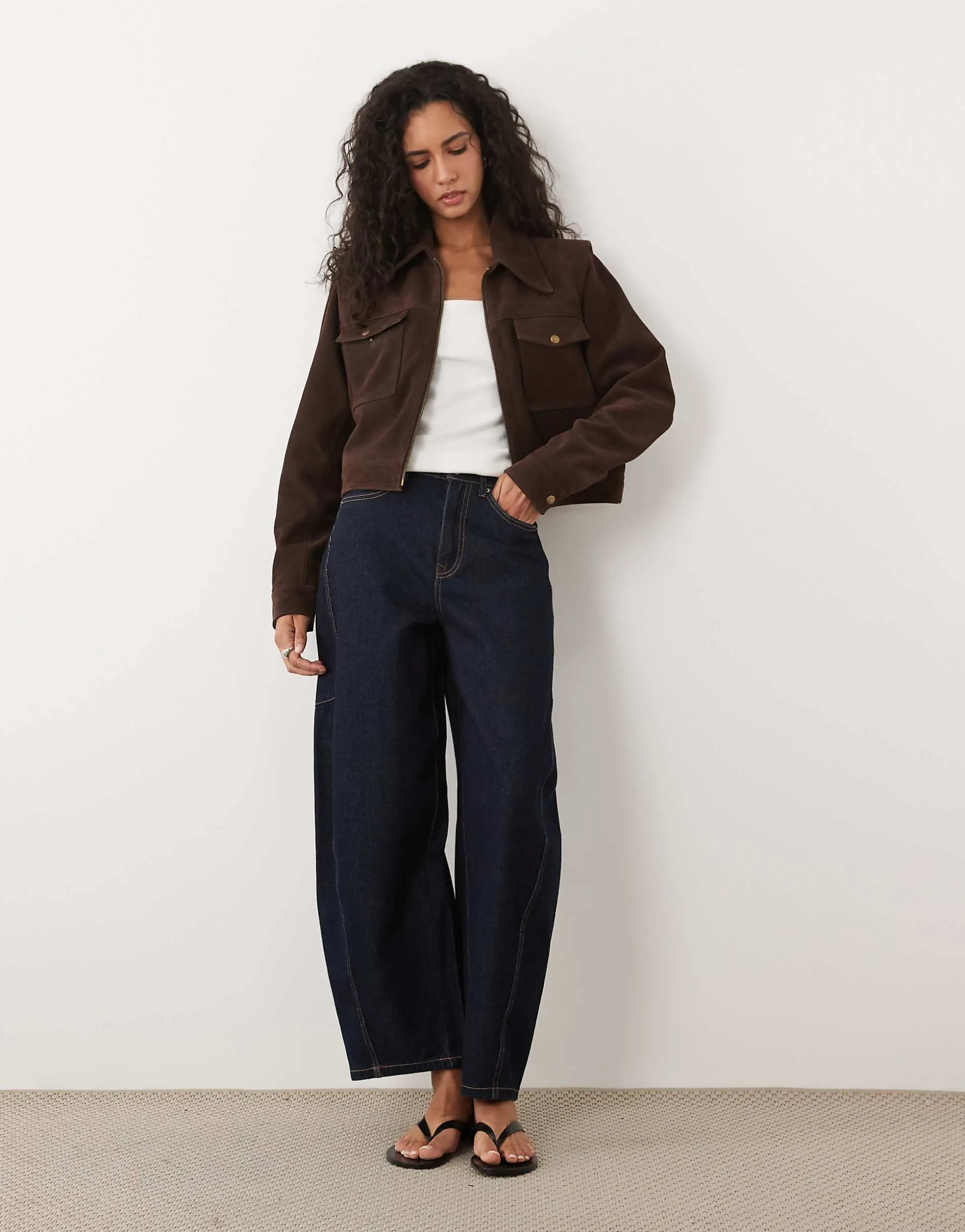 Barneys Originals Cropped buffalo suede jacket in chocolate