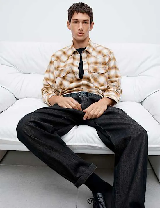 Regular Fit Pure Cotton Checked Flannel Shirt