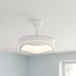 Ventilador de techo con luz silencioso DC 30W con mando ø92 cm Atlas CRISTAL RECORD blanco luz CCT 3 aspas retráctiles tipo lámpara| 7 velocidades| modo verano/invierno| brisa| recomendado para <13m²