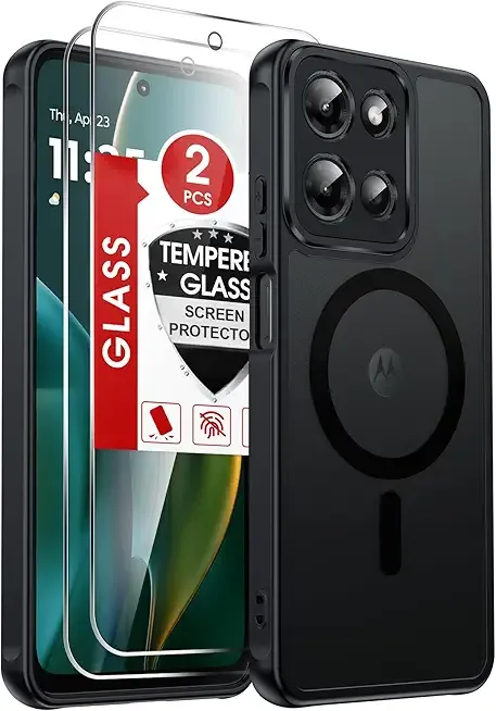 LeYi for Motorola Moto-G-2025 Case: 【𝗡𝗢𝗧 𝗙𝗜𝗧 𝗚-𝗣𝗼𝘄𝗲𝗿-𝟮𝟬𝟮𝟱】 Motorola G 2025 Case [Mag-Safe Fit] with 2X Screen Protector & Raised Camera Guard, Slim Translucent, Black