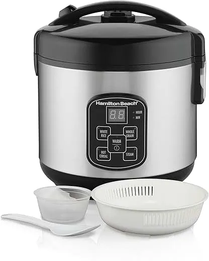 Hamilton Beach Digital Programmable Rice Cooker & Food Steamer, 8 Cups Cooked (4 Uncooked), With Steam & Rinse Basket, Stainless Steel (37518) Hamilton Beach Digital Programmable Rice Cooker…