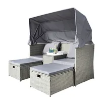 Strandkorblounge inkl. integriertem Tisch mit Glasplatte