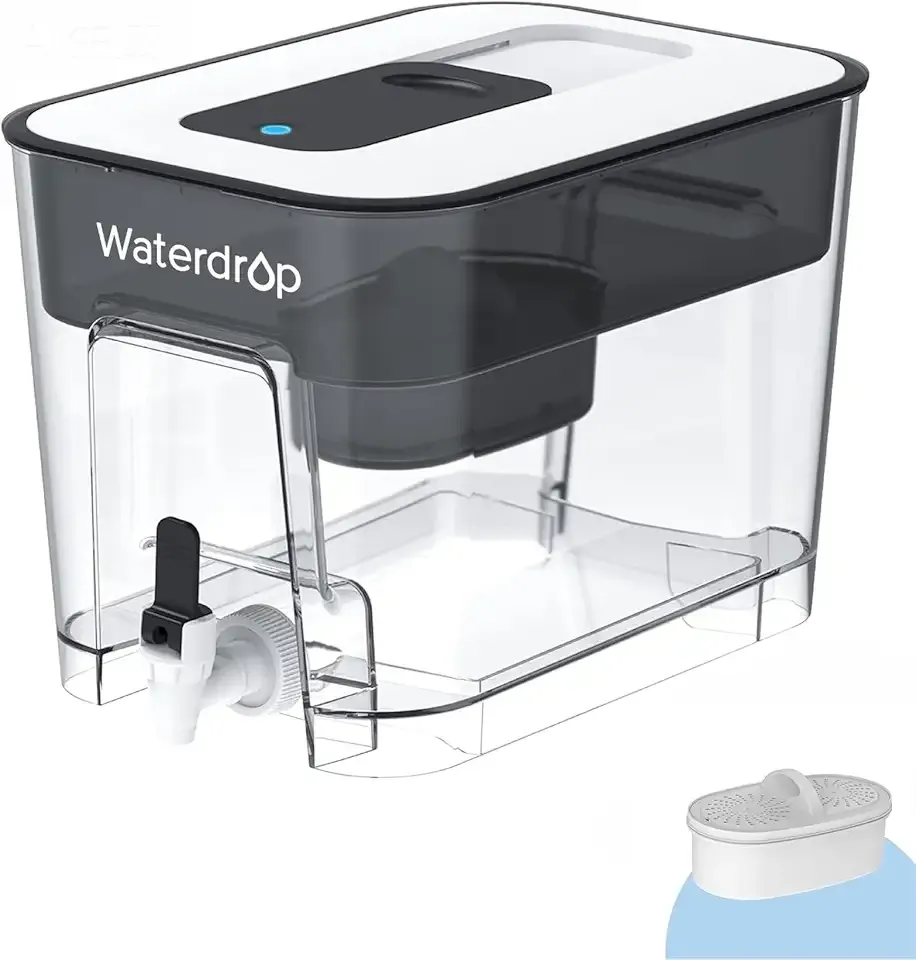 Waterdrop 40-Cup Large Water Filter Dispenser with 1 Filter, 200-Gallon Long-Life, for Home and Office, 5X Times Lifetime, Reduces Chlorine, PFOA/PFOS and More, BPA Free, Black