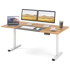 Escritorio eléctrico regulable en altura, 140 x 70 cm, mesa para trabajar de pie con motor potente, anticolisión, color natural claro