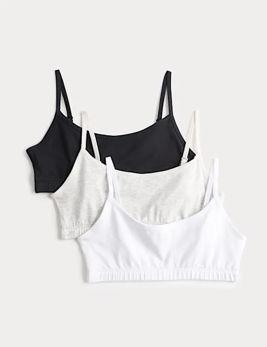 3 Pack Cotton with Stretch Crop Tops (6-16 Yrs)
