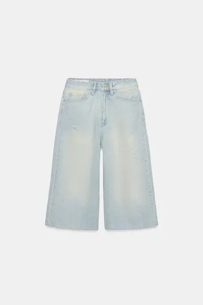 TRF RIPPED MID-WAIST DENIM JORTS BERMUDA SHORTS