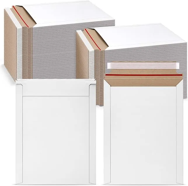 Packbabol 50 Pack White Rigid Mailers, 9"x12" Self Seal Document Mailer Stay Flat Cardboard Mailers Shipping Envelopes for Mailing Semi-Rigid and CD,Photos，Document