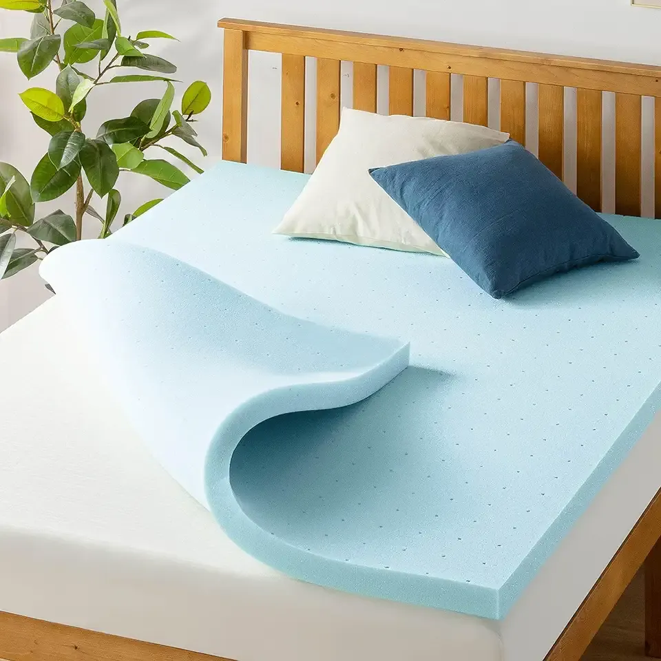 2-inch Ventilated Gel Memory Foam Topper - Full, Dorm Essentials, Blue