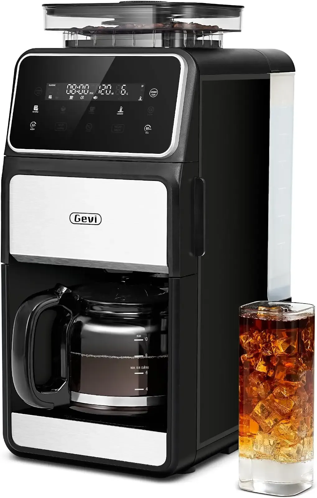 Gevi 10 Cup Drip Coffee Maker with Built-in Grinder, Grind ＆ Brew Burr Combo Coffee Machine with Touch Screen, Programmable, 4-Hour Warm Plate, Permanent Filter, Coffee Carafe