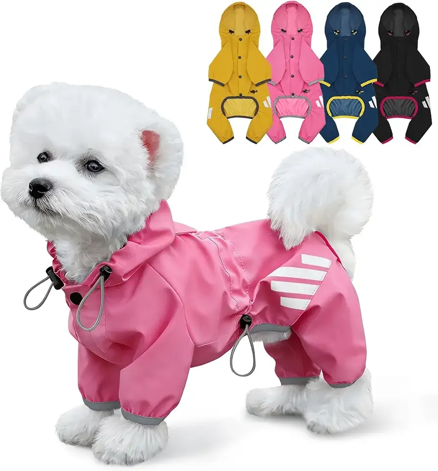 Dog Raincoat, Waterproof Dog Rain Jacket with Hood, Rain Coat with Leash Hole, Reflective Strap for Small Medium Dogs, Lightweight Puppy Clothes(Pink,XS)