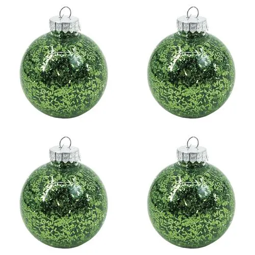 Enchanted Forest® 80mm Light Green Confetti-Filled Shatterproof Ornaments - 4 Pack