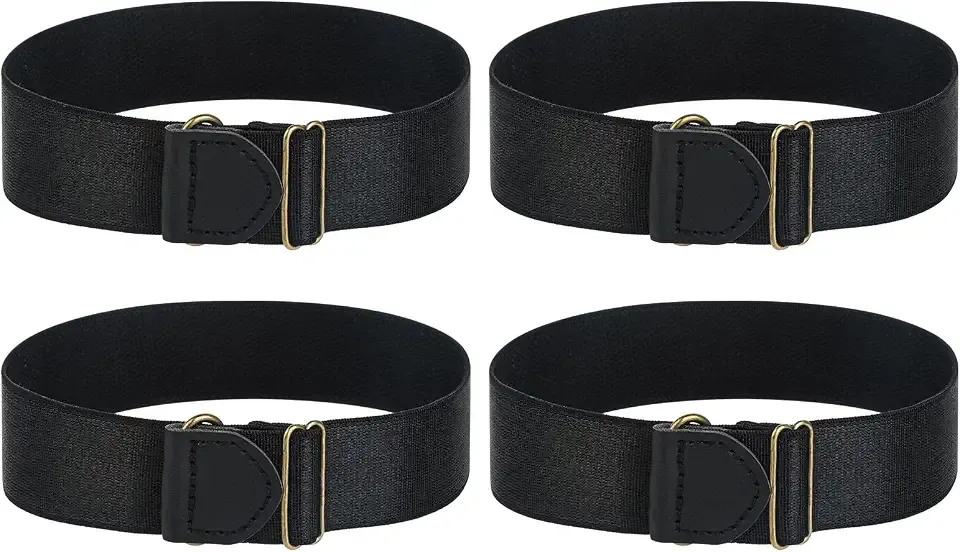 4Pcs Black Elastic Adjustable Arm Band, Unisex Stretchy Sleeve Garters Anti-Slip Shirt Long Sleeve Holders for Men