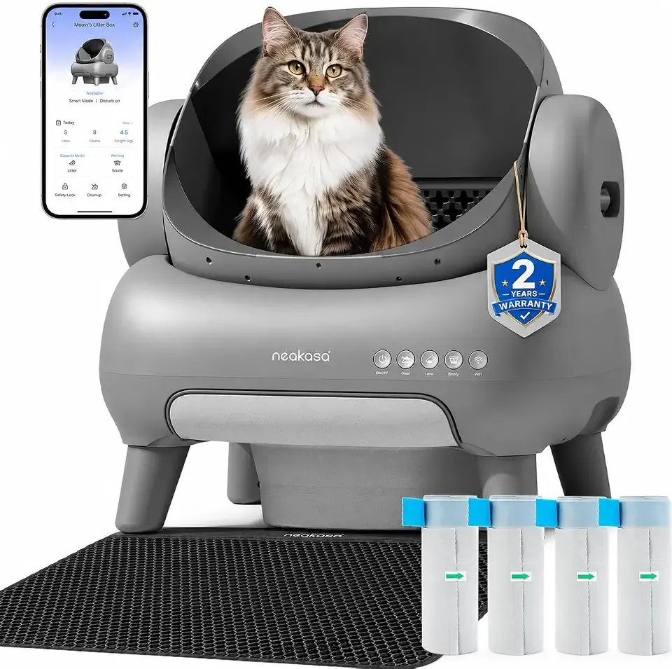 Neakasa M1 Plus Self-Cleaning Litter Box Bundle with 2-Year Protection Plan | Litter Mat & 60 Bags Included, Cats up to 33 lbs, Multi-Cat Homes, App Control, 360° Safety, Odor Seal & Leak Guard