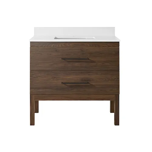 Darwell 36-inch W x 20.5-inch D x 34.5-inch H Bath Vanity in Walnut with Engineered Stone Top Sink