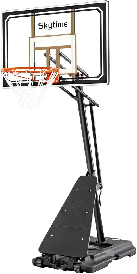 Skytime Basketball Hoop 44&48 Inch Backboard Portable Basketball Goals Outdoor,5.3-10ft Stepless Regulation Crank Adjust Basketball Goal System