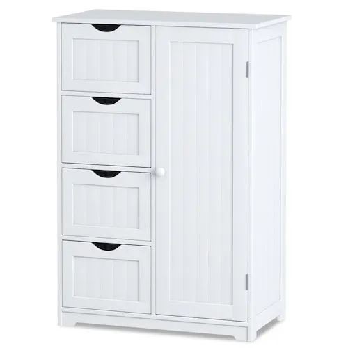 Wooden 4 Drawer Bathroom Cabinet Storage Cupboard 2 Shelves Free Standing White