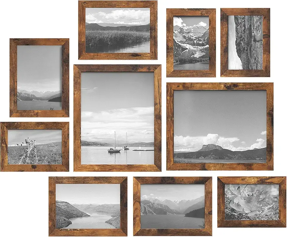 SONGMICS Picture Frames, Collage Picture Frames Set of 10, Two 8x10, Four 5x7, Four 4x6, Photo Frame for Wall Gallery Decor, Table Display, Christmas Gift, Rustic Brown URPF010X01
