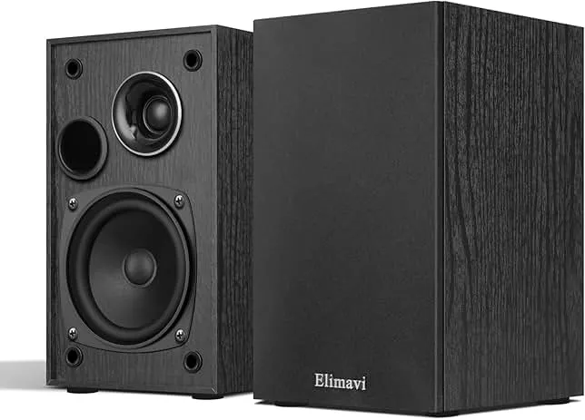 Elimavi Passive Bookshelf Speakers, 2-Way Design with 4" Woofer & 1" Silk Horn Tweeter, 60Hz Bass, Ideal for Home, Office & Theater, Black (Requires Amplifier or Receiver to Operate)