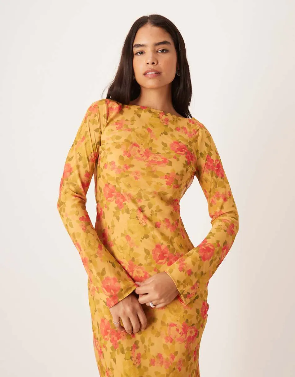 ASOS DESIGN cowl back maxi dress in yellow floral print