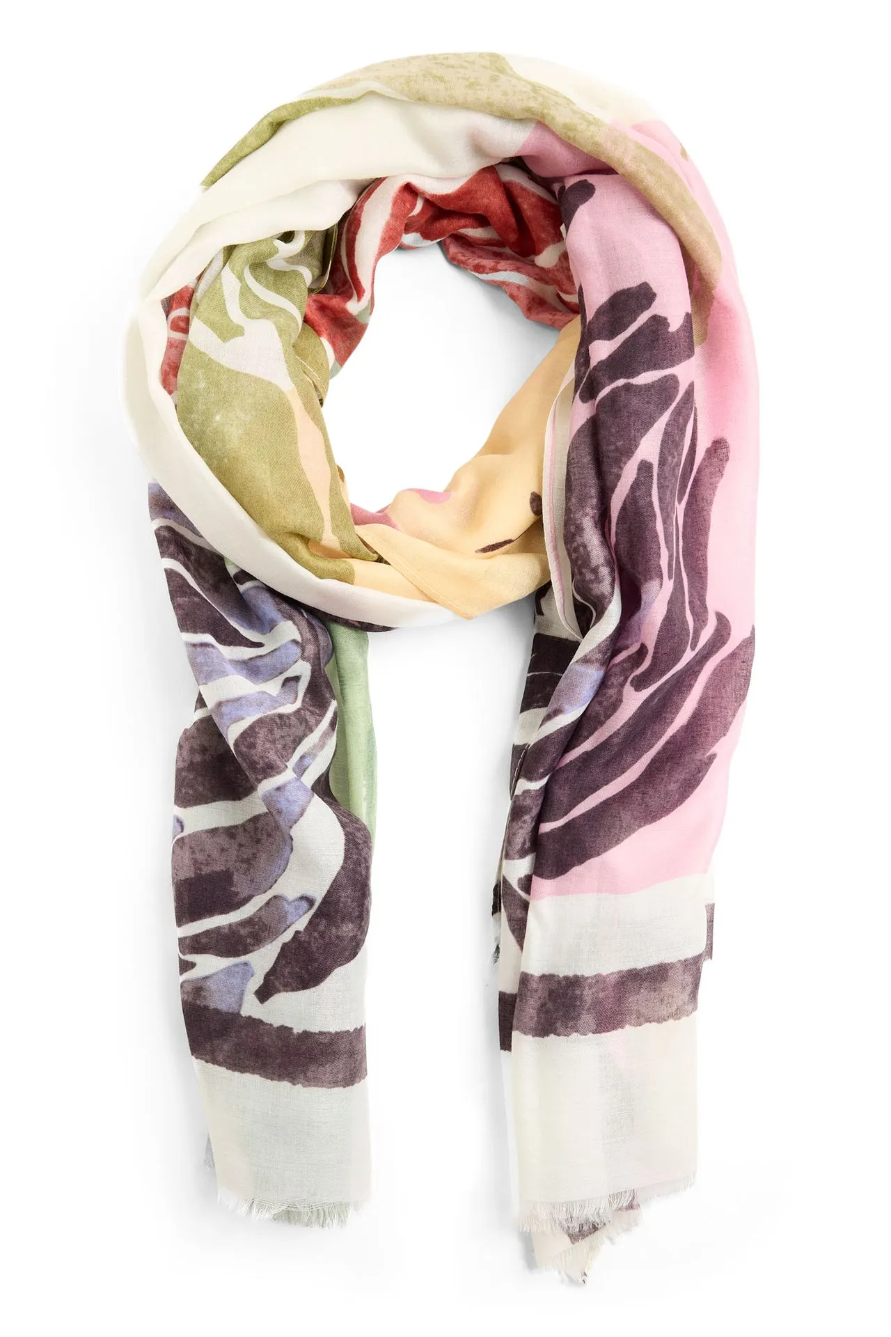 Roze/groene sjaal met grafische print