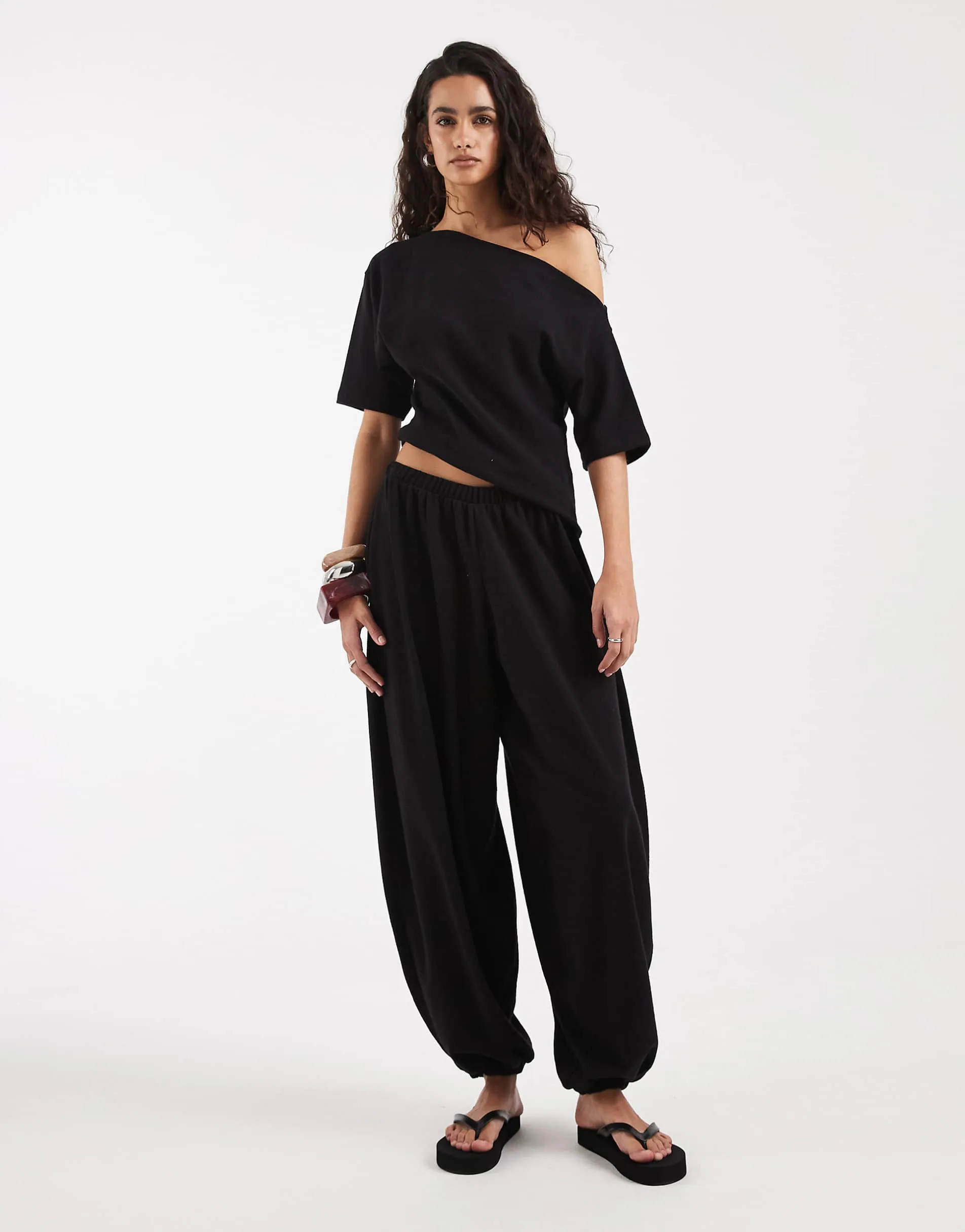 ASOS DESIGN textured oversized balloon trouser co-ord in black