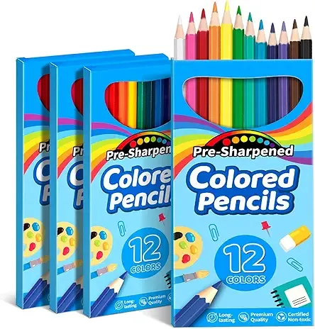48 Count Colored Pencils, 4 Packs Pre-sharpened Coloring Pencils for Kids in 12 Colors, Bulk School Supplies for Teachers, Ideal Back to School Supplies & Classroom Prizes