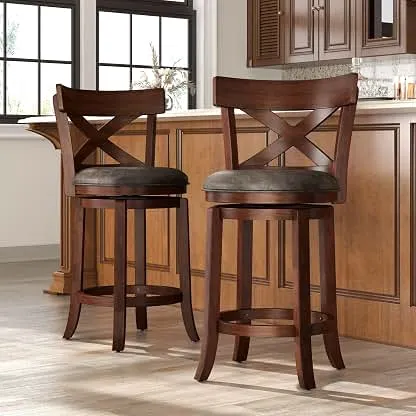 Sophia & William Swivel Bar Stools Set of 2, 26 Inch Counter Height Barstools with Cross Back & Solid Wood Legs, Faux Leather Bar Chairs for Kitchen Island Sophia & William Swivel Bar Stools Set of 2, 26 Inch Coun…