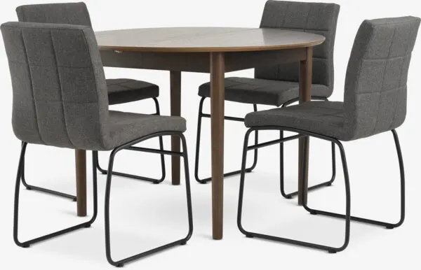 MARSTRAND + HAMMEL MARSTRAND Ø110 tafel donker eik + 4 HAMMEL stoelen grijs
