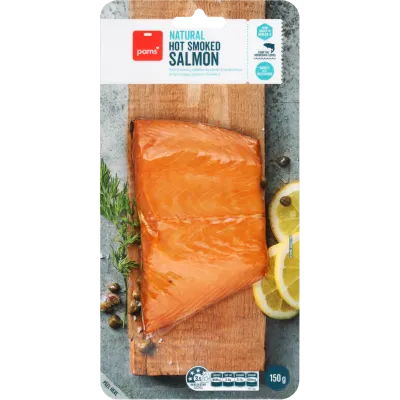Pams Hot Smoked Salmon Portion 150g Natural/Pepper