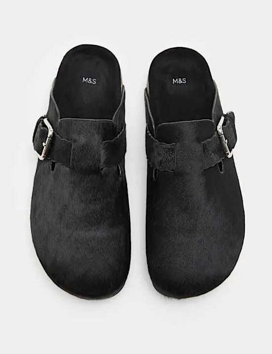 Leather Hair On Scallop Edge Strap Clogs