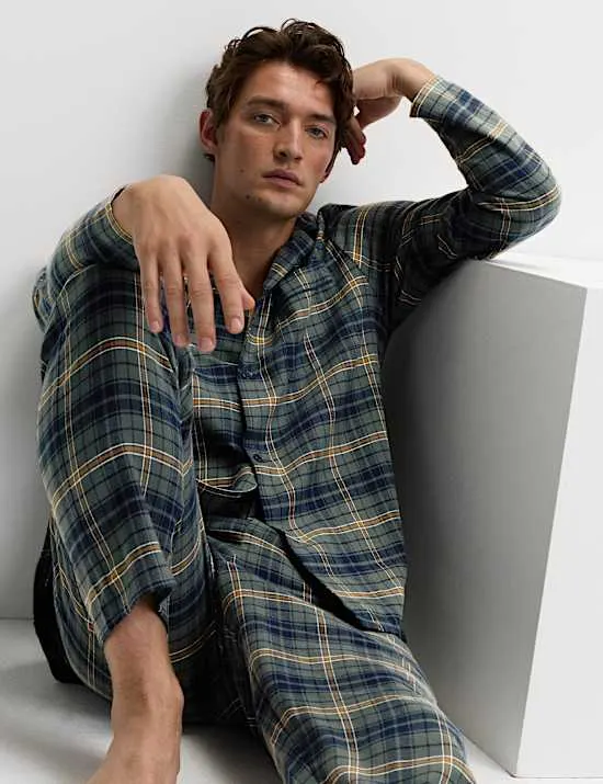 Pure Brushed Cotton Checked Pyjama Set