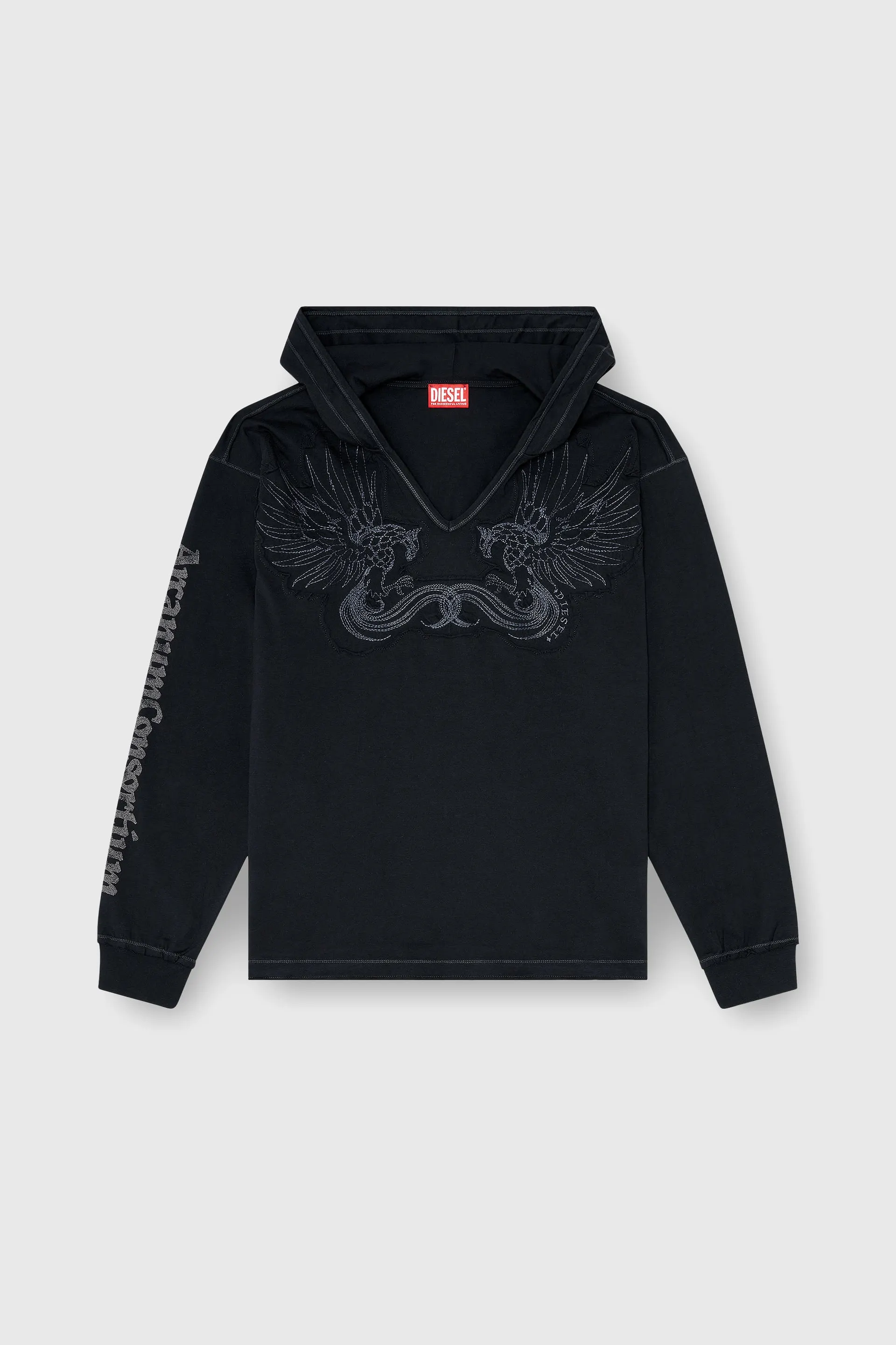 Hoodie with V-neck and embroidered front