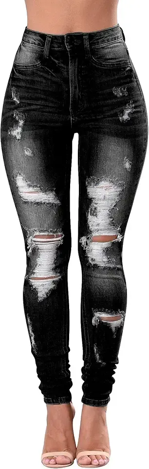 Women's High Waisted Ripped Skinny Jeans Stretch Denim Pants