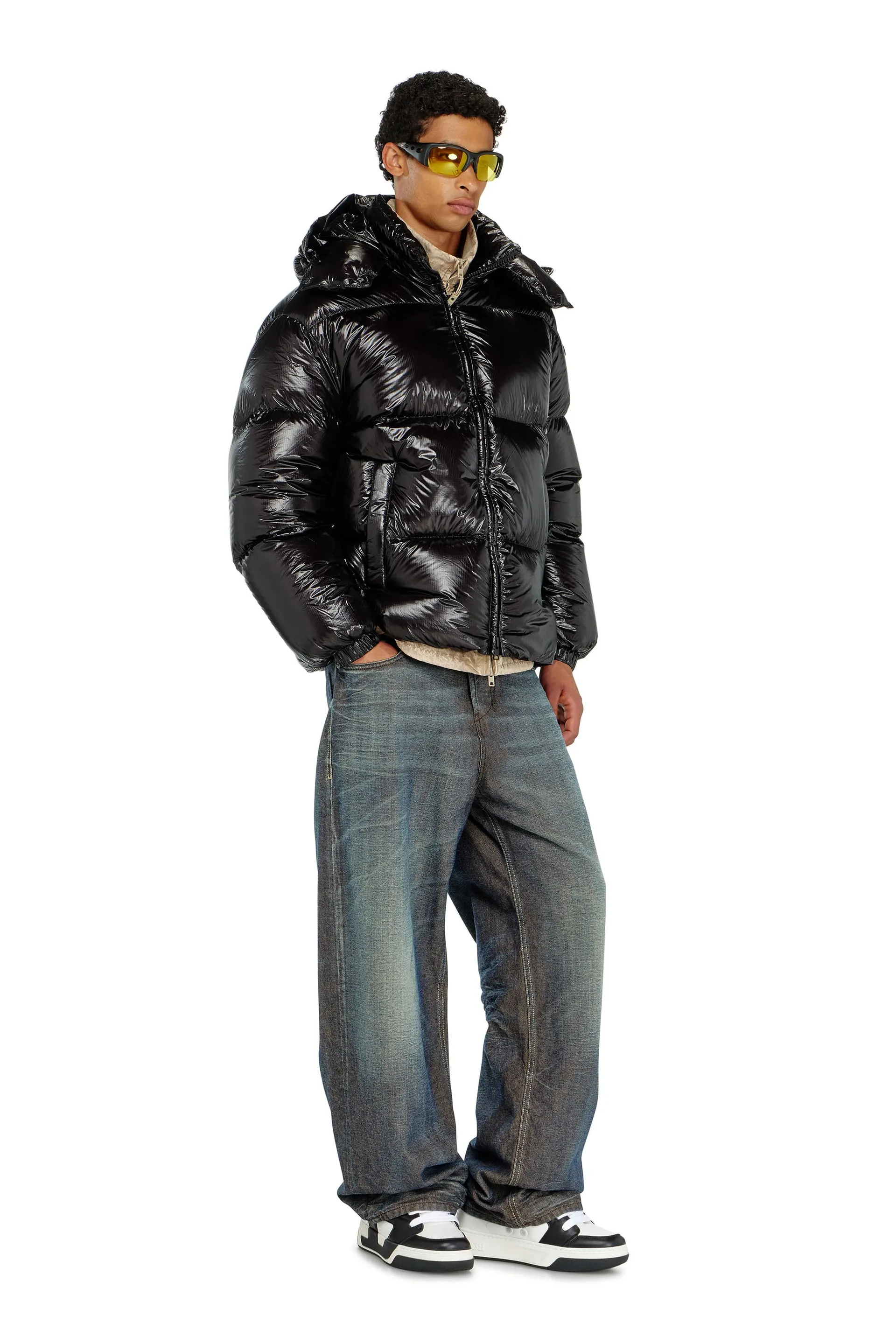 Down puffer jacket with detachable hood