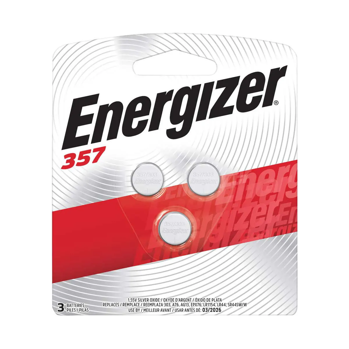 Energizer 357/303 1.5V Silver Oxide Button Cell Batteries, 3 ct