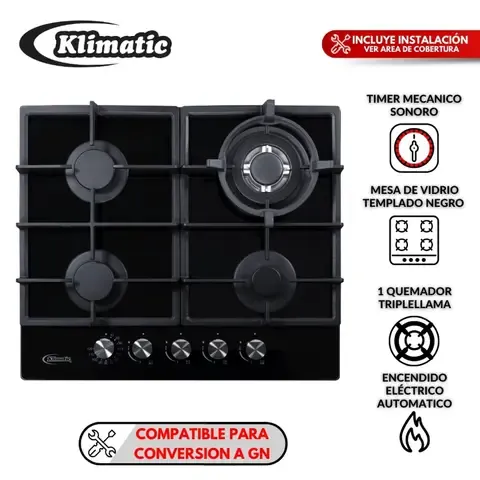 Cocina empotrable Gas Klimatic Trevi 60 X4 Quemadores